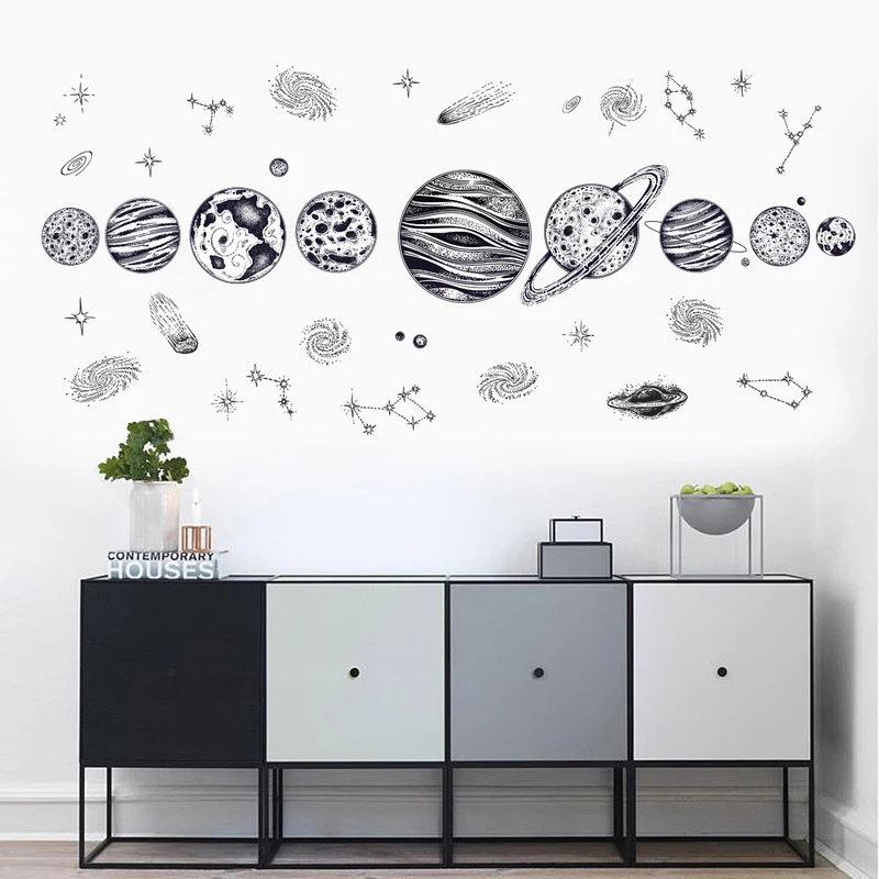 

Space Planet Wall Stickers TV Sofa Background Home Decor Childrens Room Decoration Toys Bedroom Kitchen Poster Self-Adhesive