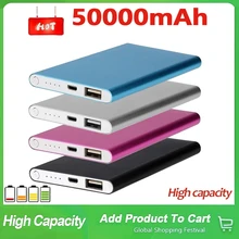 50000mah Power Bank Ultra-thin Portable Charger External Battery USB Mobile Power Powerbank Charger for Xiaomi Samsung iphone13