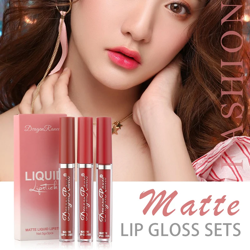 

3pcs/set Waterproof Long-lasting Lip Gloss Velvet Matte Lipstick Orange Milk Tea Non-sticky Lip Glaze Lips Makeup Cosmetic