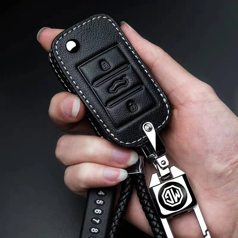 

Leather car key case cover car keychain With logo For MG ZS GT GS MG3 MG5 MG6 MG7 EZS HS EHS ZS EV Remote control key protector