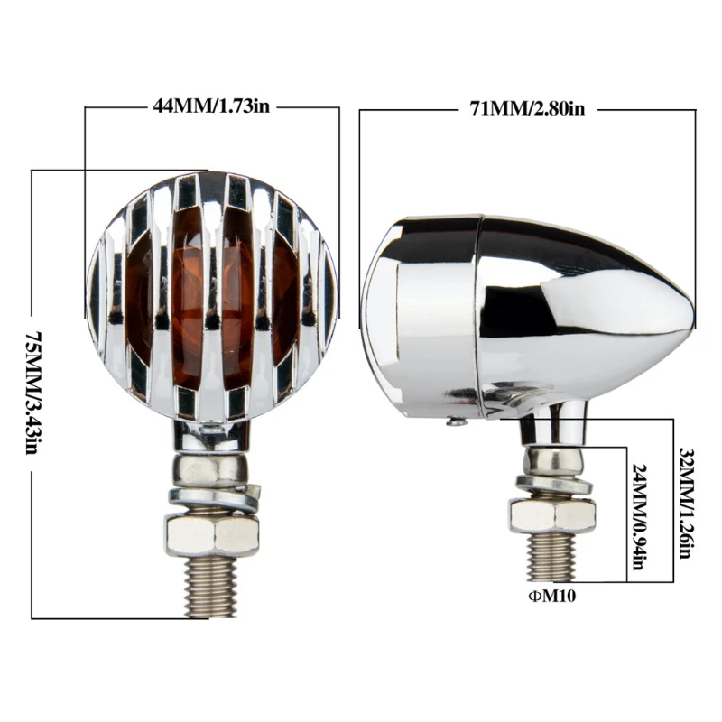 

2Pcs Heavy Duty Metal Motorcycle Turn Signals Bulb Indicators Blinkers Lights Vintage Grille Bullet Turn Signal Light 1156/1157