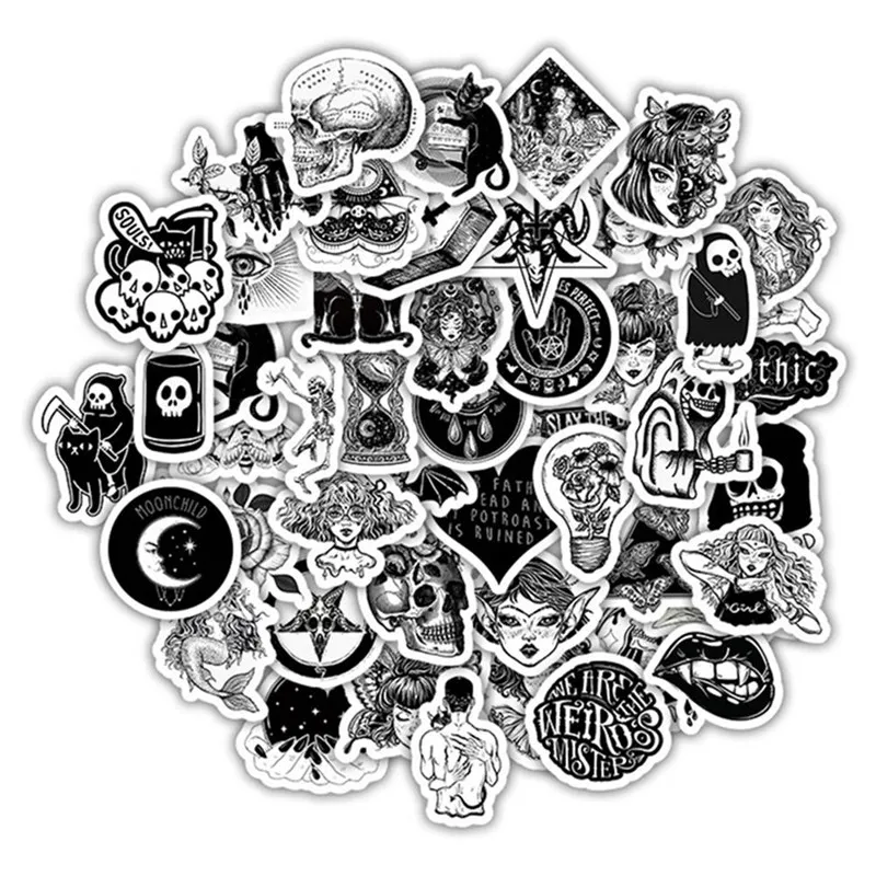 

50 шт. черно-белые панковские граффити наклейки автомобиль мотоцикл путешествия багаж телефон гитара скейтборд детская крутая наклейка игр...