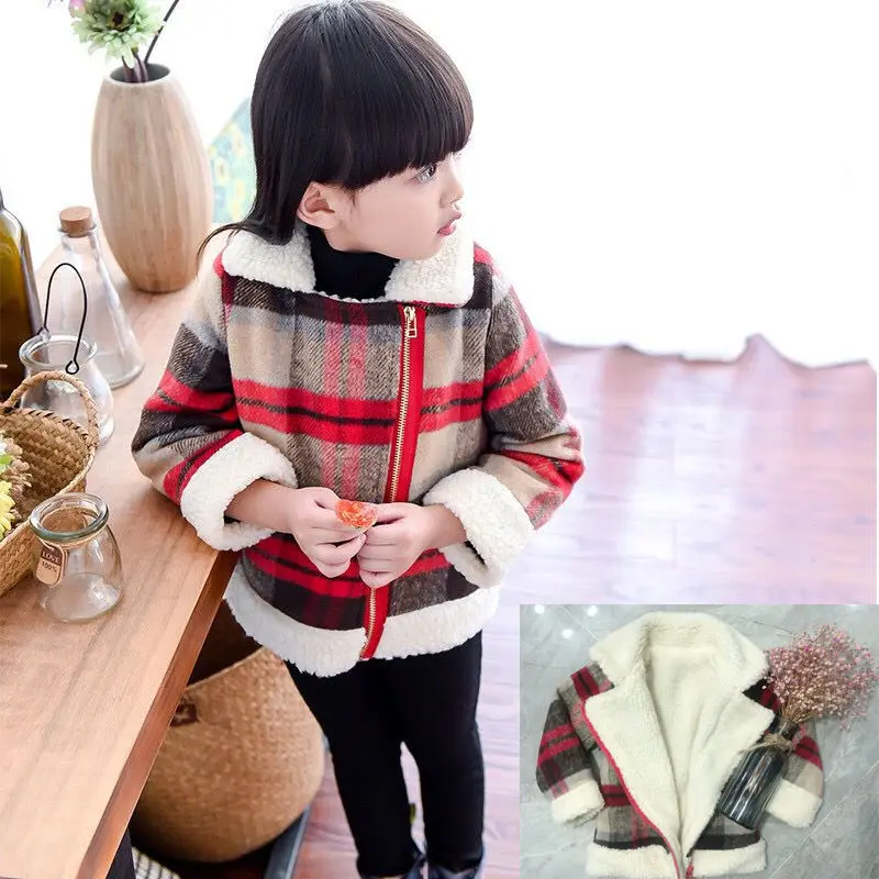 Ins/Лидер продаж шерстяное пальто для маленьких девочек клетчатое детей от 2 до 11