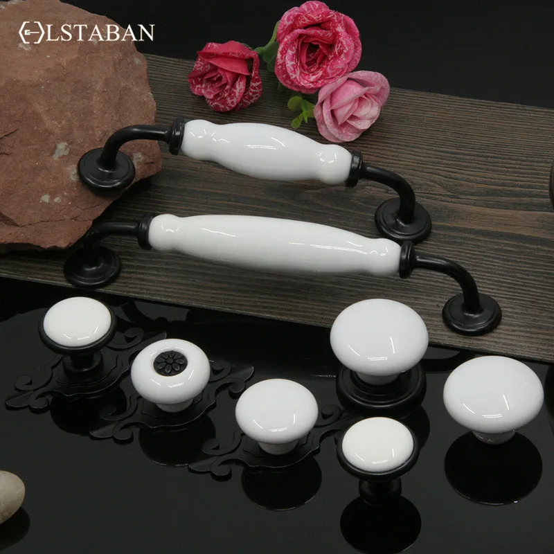 LSTABAN European Modern Minimalist Zinc Alloy White Ceramic Cupboard Door Wine Cabinet Bookcase Drawer Single Hole Handle