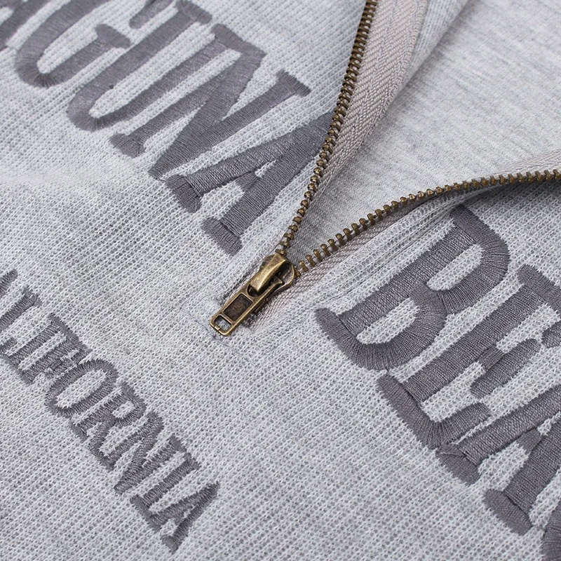 

Letter Embroidery Gray Oversized Sweatshirt Women Vintage POLO Collar Casual Pullovers 2020 Autumn New Girls Warm Cotton Winter