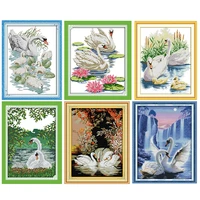 joy sunday counted cross stitch kit swan mother and her son patterns canvas print 11ct 14ct stamped fabric needlework embroidery