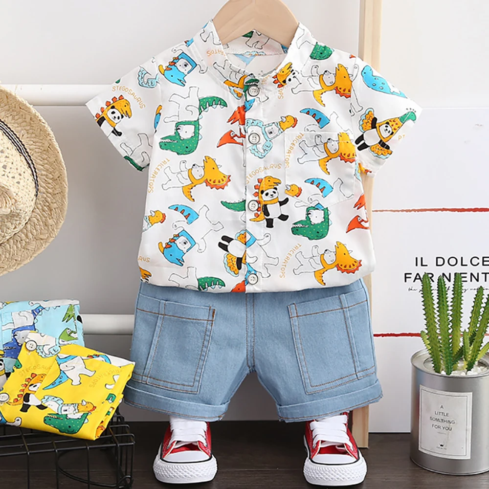 

Baby Clothes Summer Boys Clothing Sets Fashion Cartoon Printed T-shirts + Jeans Short 2pcs Suit Children Clothes for Bebe Boys