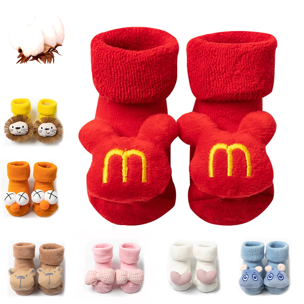 Детские носки, утепленные детские хлопковые носки с принтом для малышей, рождественские детские короткие носки, одежда, Детские аксессуары