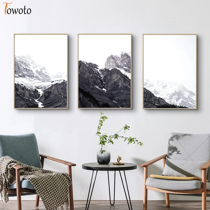 Настенный постер в скандинавском стиле с изображением пейзажа снега и гор