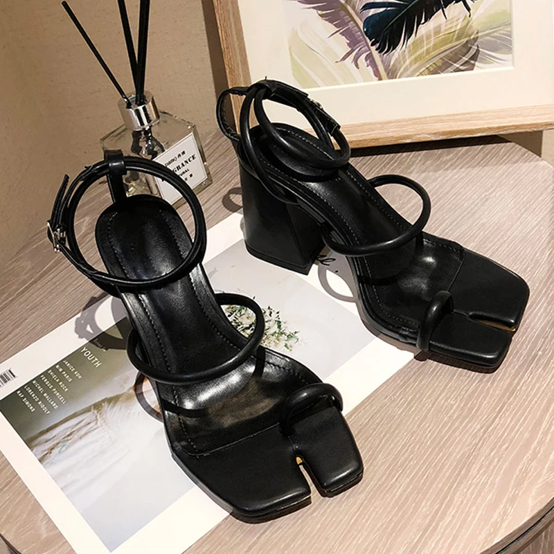 2021 New Women Pumps Fashion Thick High Heels Sandals Shoes Woman Thin Belt Open Toe Heels Flip Flops Pumps Ladies Casual Heels