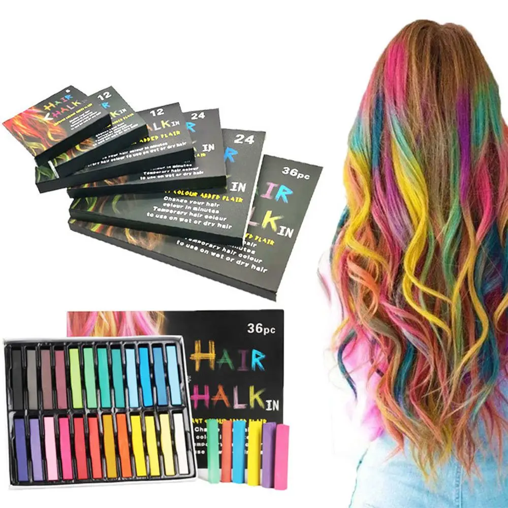 

36Pcs Disposable Hair Coloring Chalk Fashion Party 8inch Full Wig Party Fashion Twist Wig Black Human Hair Short Curly Wigs