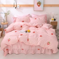 strawberry pink 100 cotton bedding set duvet cover bed sheet sets four piece new b28