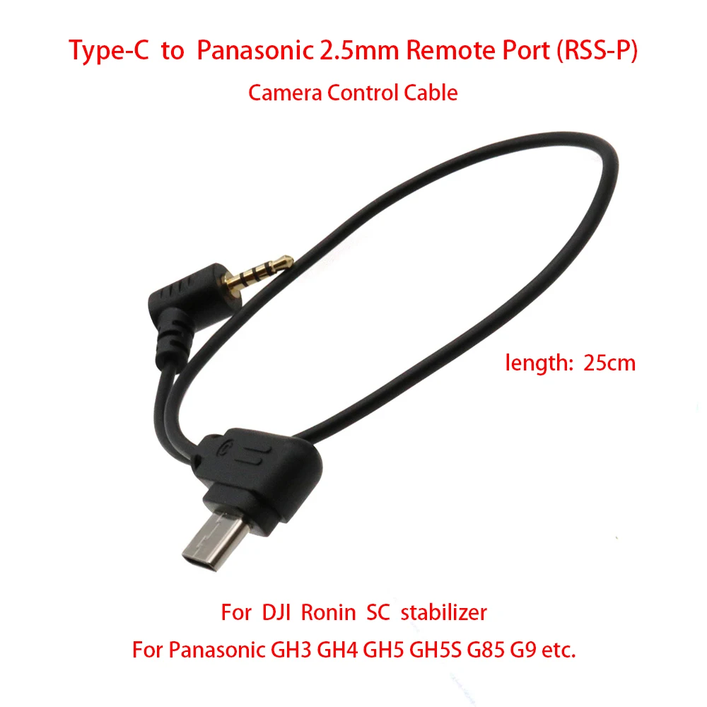 

For DJI Ronin SC to Panasonic GH3 GH4 GH5 GH5S G85 G9 etc., 25cm Control Cable (RSS-P) Type-C to Panasonic 2.5mm Remote Port