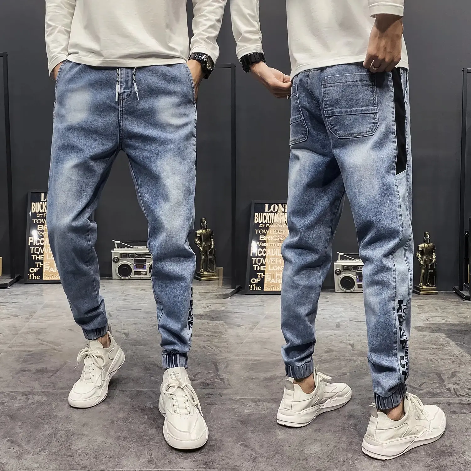 

Tooling Jeans Mens Elastic Straight Tube Trend Legged Long Pants Jeans Men Hip Hop Jeans Brown Patchwork Jeans Men Clothing