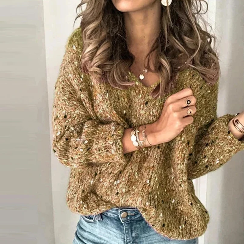 V-neck Yellow Sexy Women V-Neck Knitted Sweater Casual Solid Autumn Long Sleeve Pullover Tops Elegant Winter Warm Sweaters Jumper Pull Femme - Цвет: V-neck Yellow