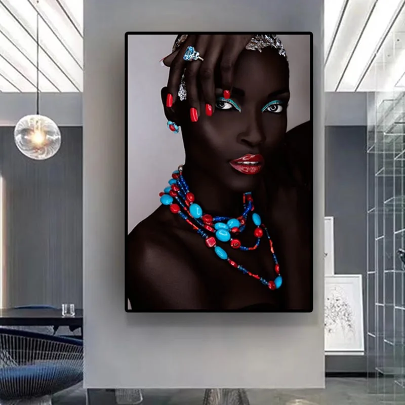 Черная Обнаженная африканская сексуальная женщина губы и ногти Холст Картина