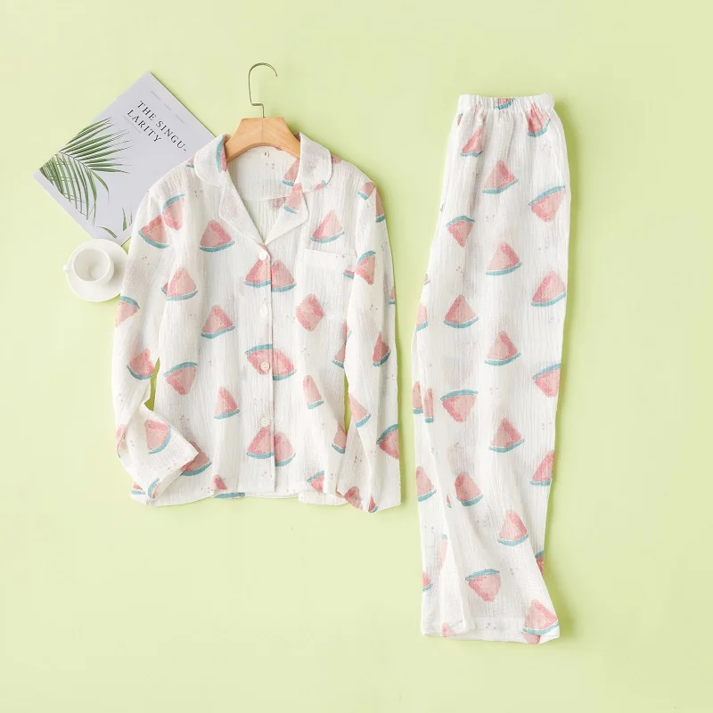 Женские пижамные комплекты из чистого хлопка с длинными рукавами пижамы