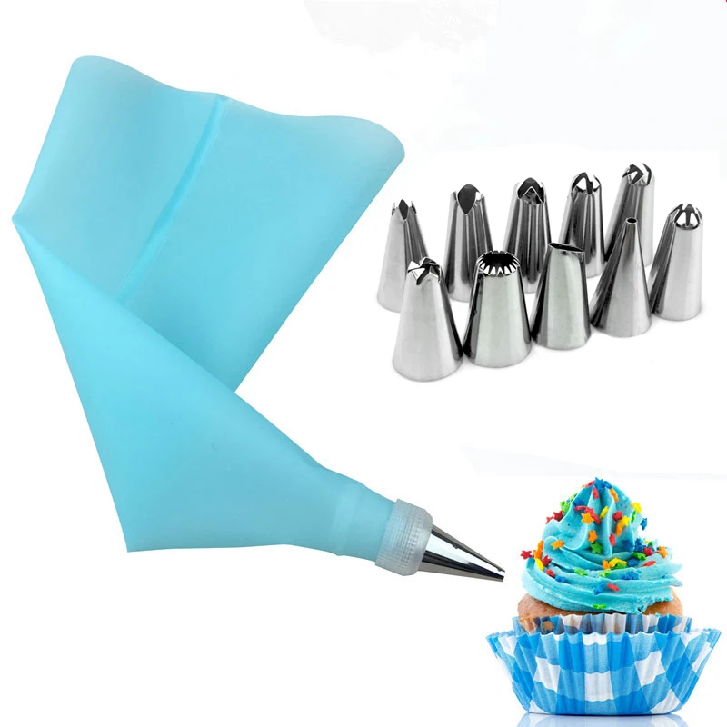 12pcs Blue 12 шт./компл. Обледенение Трубопроводы Крем кондитерский мешок+ 10 шт. Нержавеющая сталь насадка насадки-конвертеры для кондитерских насадок 2D насадка 3 шт постоянного тока в постоянный преобразователи - Цвет: 12pcs Blue