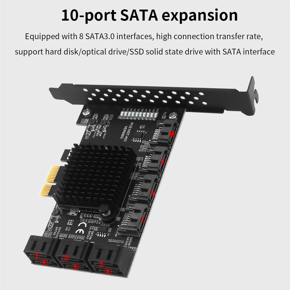 Контроллер Pci Sata TISHRIC плата расширения PCI-E 1X 4X 6/8/10 портов ASM1166 Sata3.0 адаптер |