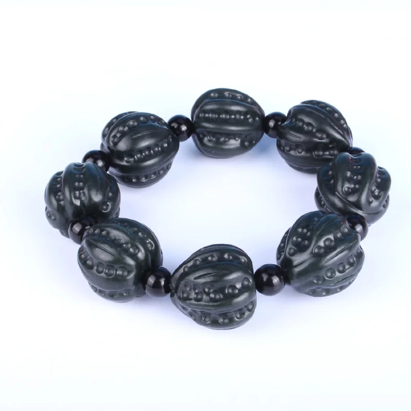 Натуральный китайский Hetian нефритовый орех браслет с эластичными бусинами