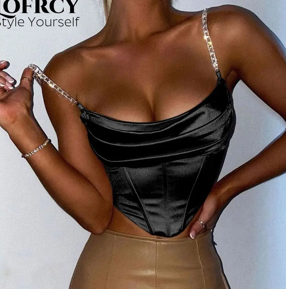 

Укороченный атласный корсет Lofrcy со стразами, Топ без бретелек, модная одежда, пляжная одежда, женские майки 2021, топы Zevity Y2k