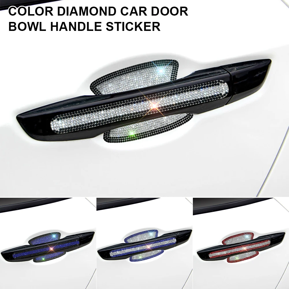 

8pcs Car Door Handle Protector Bling Rhinestones Scratch Protector Car Door Handle Cup Stickers Protective Film Car Accessories
