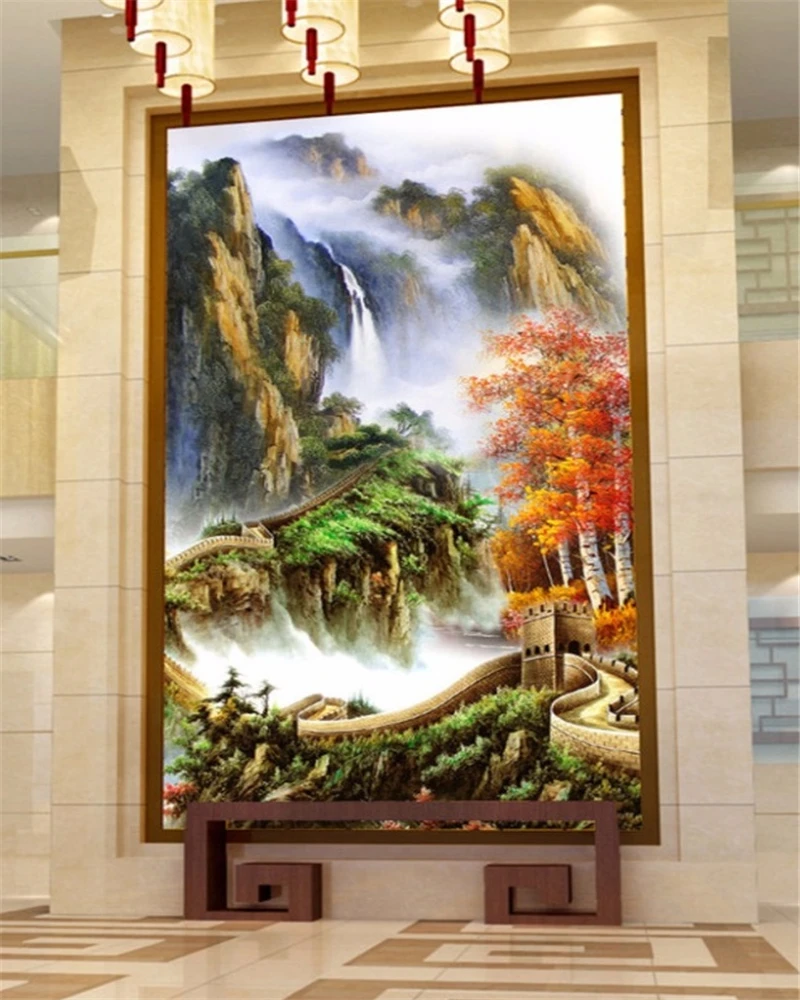 Большой размер модель Заказные обои живопись тысячи миль Великой стены красный