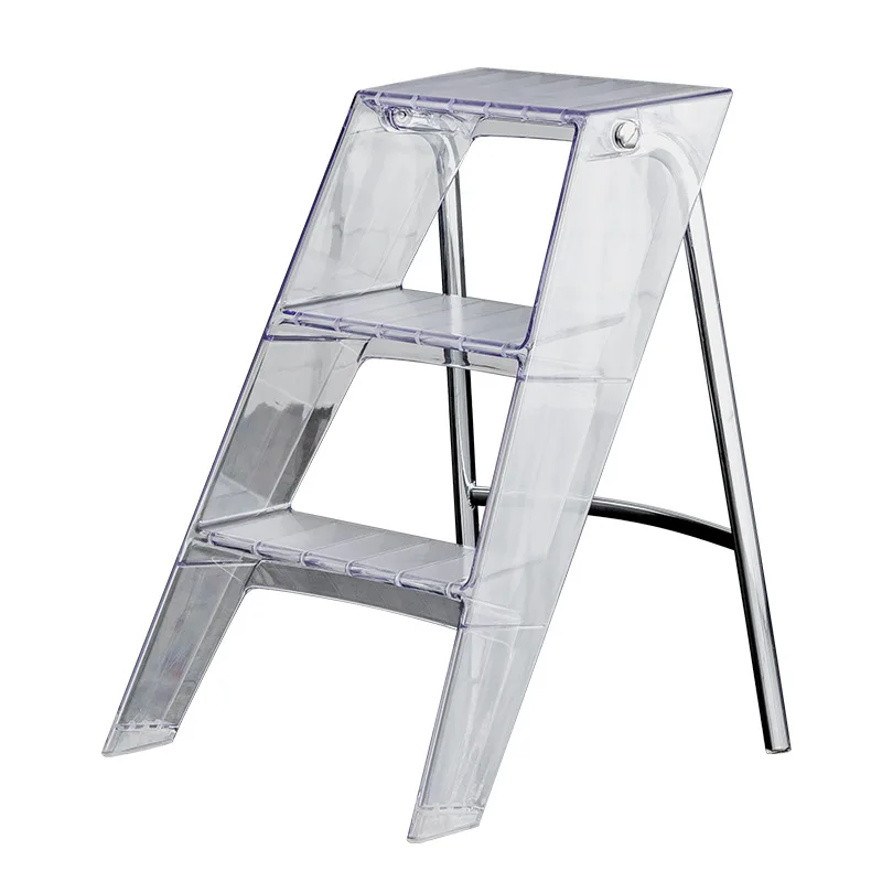 

JOYLOVE Japanese Household Ladder Transparent Acrylic Portable Telescopic Folding Ladder Storage Three-step Pedal Plastic Ladder