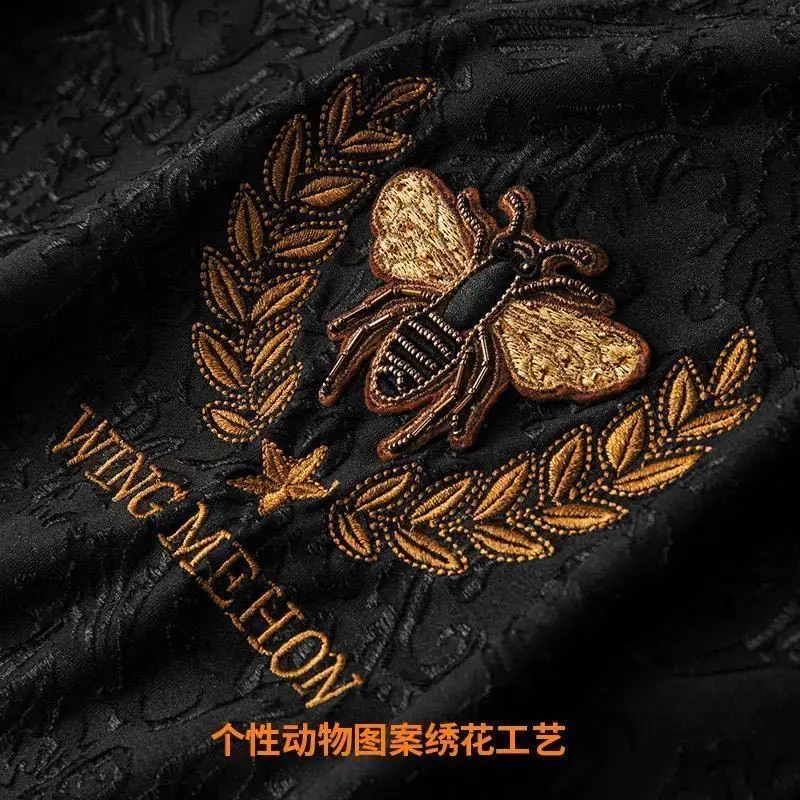 

New round collar jacquard silk large size T-shirt man short sleeve embroidery men's leisure personality bees
