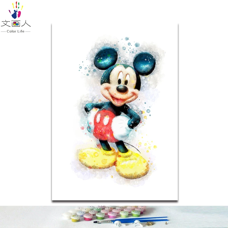 DIY colorings pictures by numbers with Mickey Mouse picture drawing Relief painting framed Home | Дом и сад