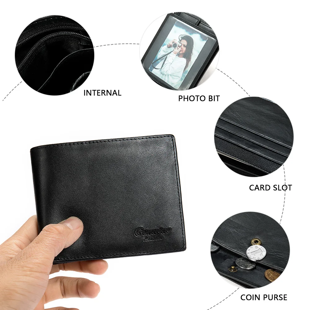 

OYIXINGER Men's Genuine Leather Wallet Male Bifold Short Purse Multiple Card Slots Vintage Wallet For Men Fashion ID Card Holder
