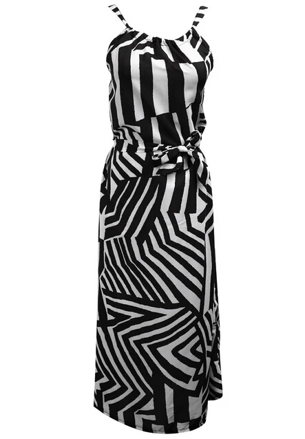 Женское повседневное тонкое черное белое Полосатое платье макси из шифона без