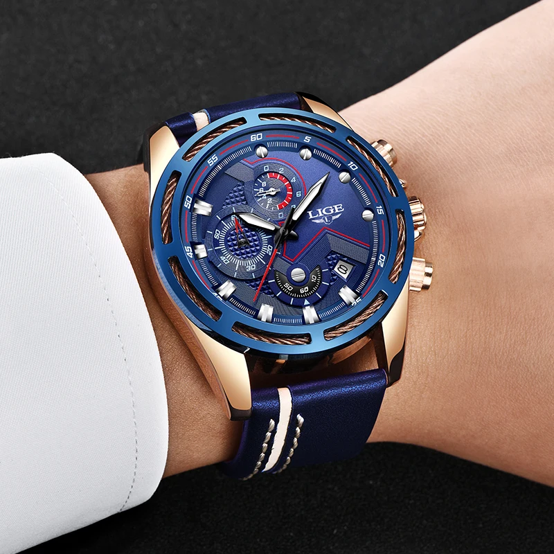 Часы наручные LIGE Мужские кварцевые модные спортивные брендовые Роскошные