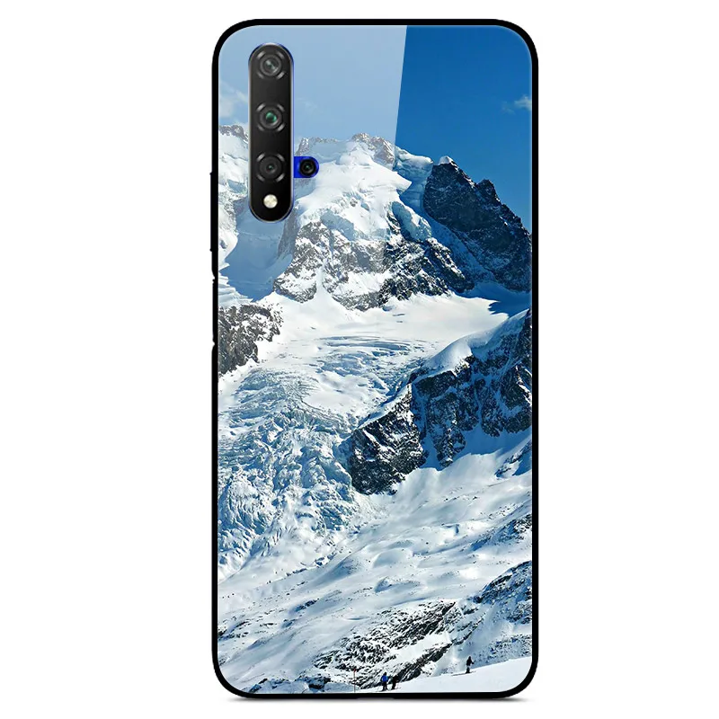 Светло-голубой Чехол для huawei Honor 20, Жесткий Чехол из закаленного стекла с принтом, чехол для huawei Honor 20 Pro Lite Honor20 YAL-L21Cover Fundas - Цвет: Светло-голубой