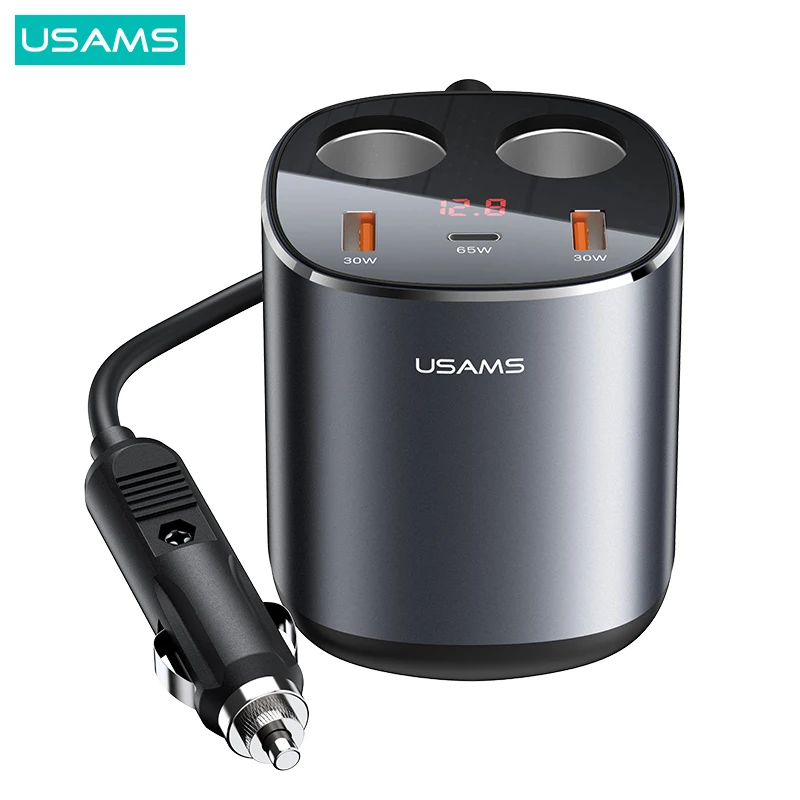 

USAMS C28 Digital Display 245W Car Charger USB Type C 3 Ports And Dual Cigarette PD QC Fast Charging For iPhone Xiaomi Huawei