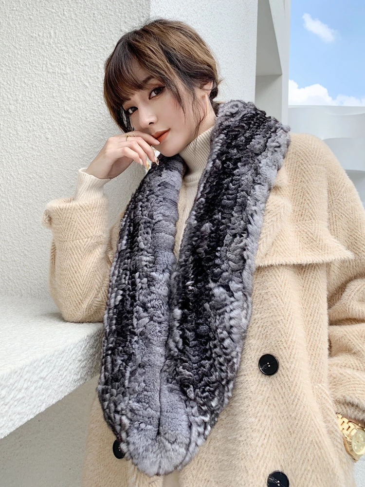 Воротник из меха шиншиллы и норки лисьего черный бархатный меховой шарф