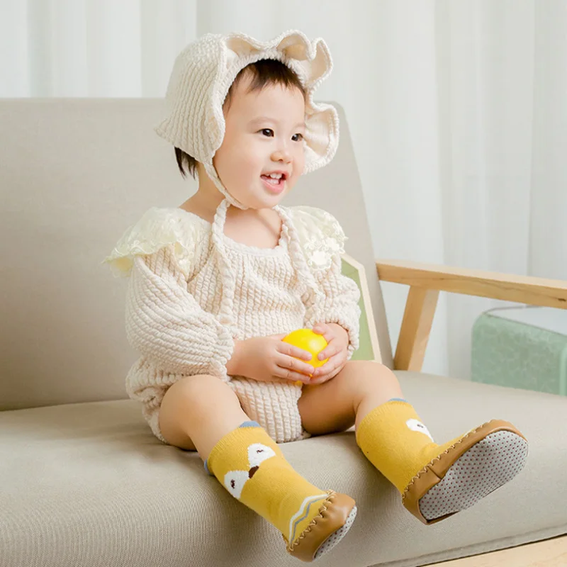 Детские носки зимние домашние для малышей обувь новорожденных искусственная