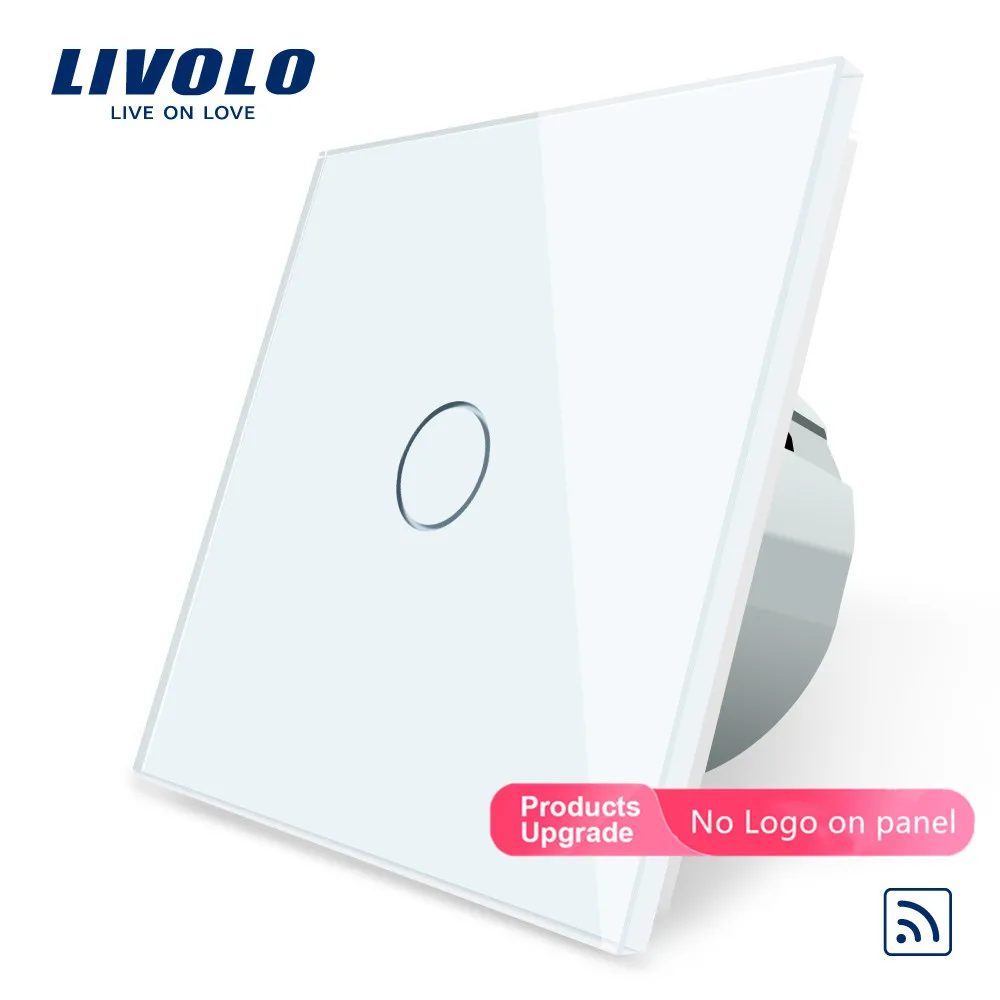 White-No logo Livolo/Стандартный настенный светильник дистанционный сенсорный переключатель, 1gang 1way, Стекло Панель, 220~ 250 V, C701R-1/2/3/5, без пульта дистанционного управления, без логотипа - Цвет: White-No logo