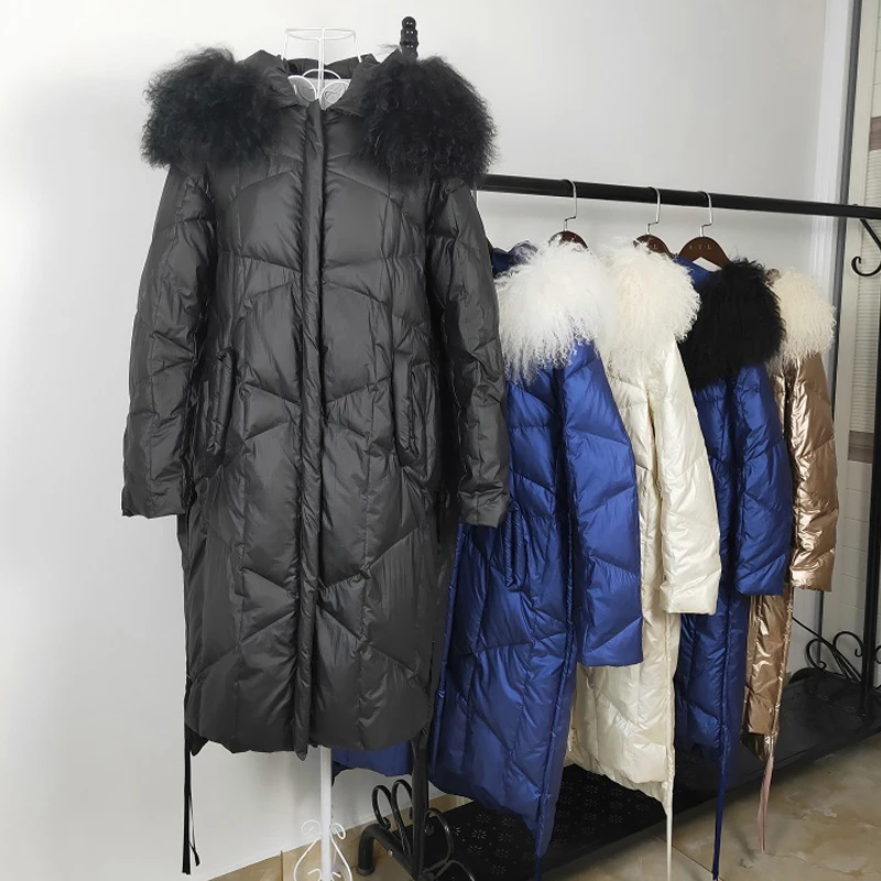 Fitaylor Зимняя женская парка с капюшоном на белом утином пуху большой натуральный