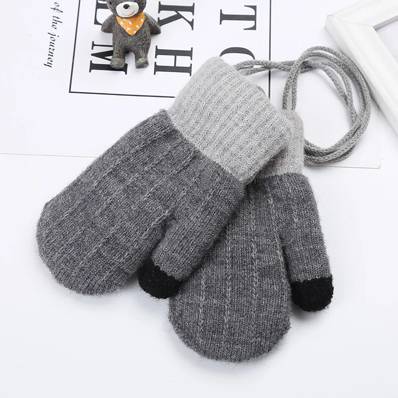 New Arrival Baby Boys Girls Knitted Gloves Winter Warm Rope Full Finger Thick Plus Velvet Mittens Gloves for Children Toddler images - 6