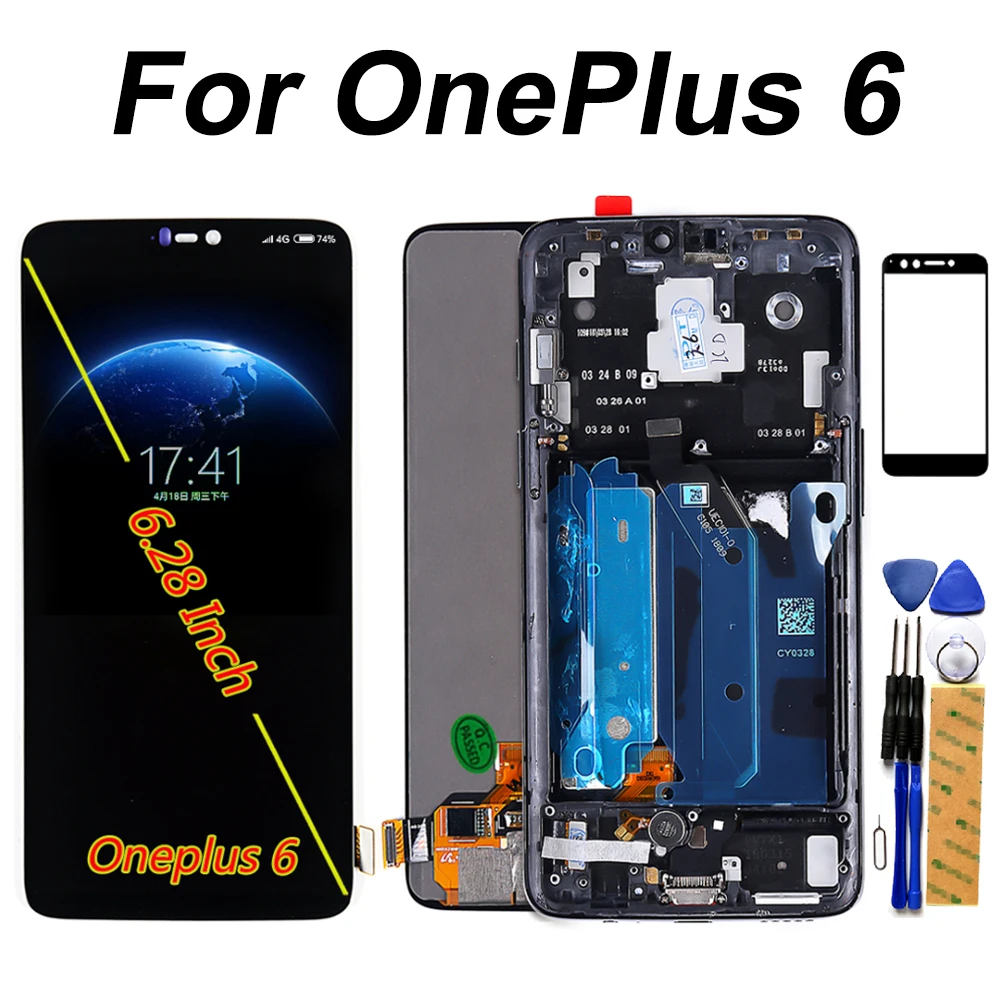 ЖК дисплей для OnePlus 6 AMOLED сенсорный экран дизирующая рамка в сборе 28 дюймов 1080*2280
