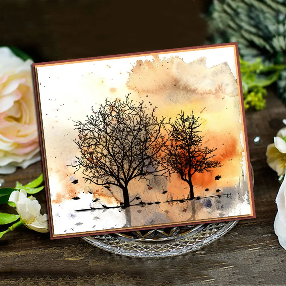 Autumn Trees Metal Cutting Dies and Clear Rubber Stamps for DIY Scrapbooking Crafts Card Making Photo Album Sheet Decoration | Дом и сад