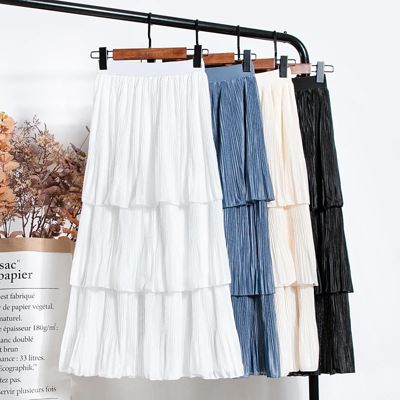 Женская длинная шелковая юбка Cakee многослойная плиссированная А-силуэта с