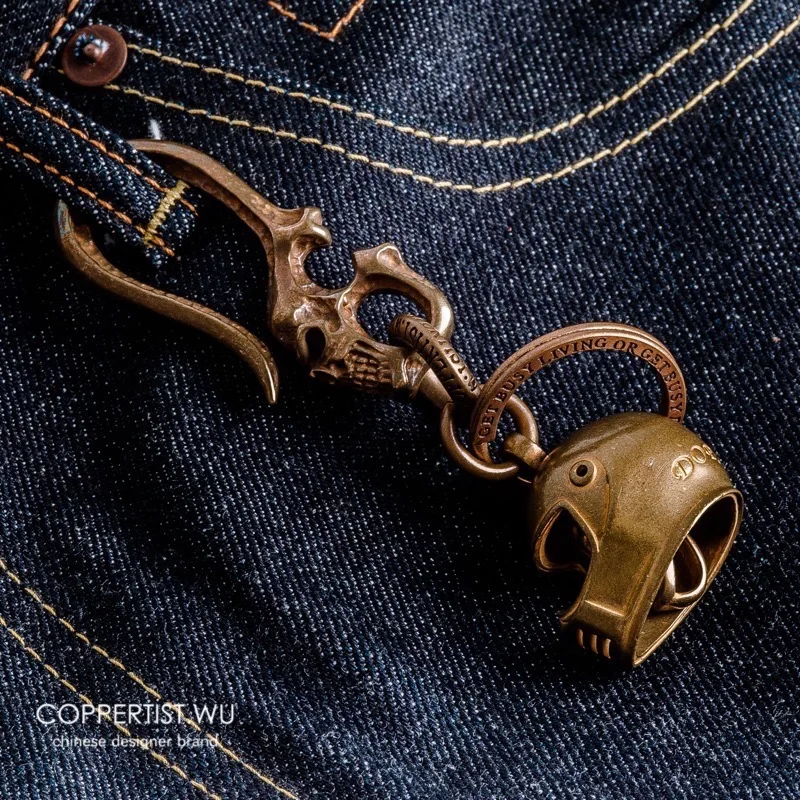 Type 12 Coppertist. Wu оригинальные Мотоциклы шлем Брелки кулон в форме Черепа скелета колокольчик латунный Байкер брелок автомобильный брелок - Цвет: Type 12