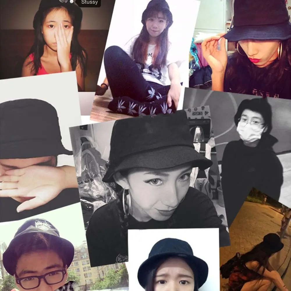 

New Black Bucket Hat Harajuku Bucket Hats Man Woman Fisherman Hat Hip Hop Cap Outdoor Beach Sun Hat