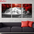 Алмазная живопись Triptych 5d, 3 шт., красные леса, водопад, алмазная вышивка, стразы, декор для офиса