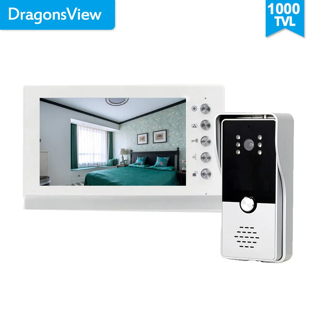 

Видеодомофон Dragonsview 2022 с экраном 7 дюймов, дверной звонок, система внутренней связи с камерой 1000TVL, разблокировка, разговор, водонепроницаемы...