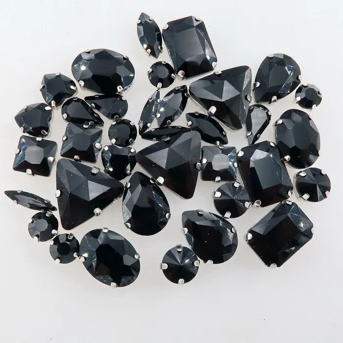 A2 Black 50 шт./пакет формы микс серебро коготь Установка ясный и желейные конфеты стеклянные стразы цвета Кристалл пришить стразы торжественное платье туфель и сумки diy кружевной отделкой - Цвет: A2 Black
