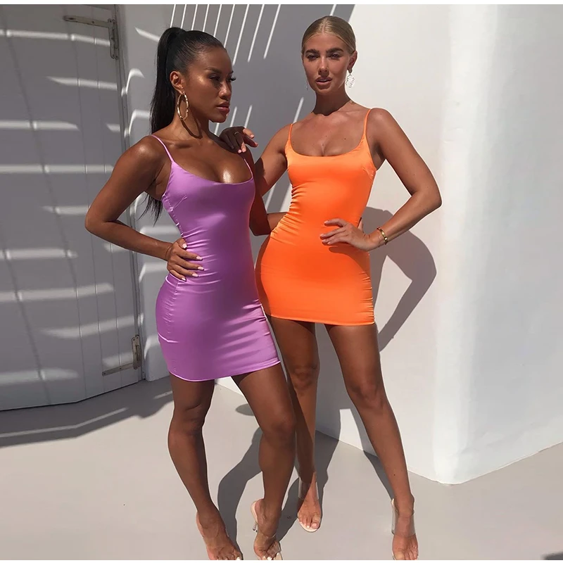 Parthea Lavender Satin Dress Women Sexy Low Cut Backless Bodycon Dress Pink Party Club Wear Mini Dress Black Vestidos Robe Femme