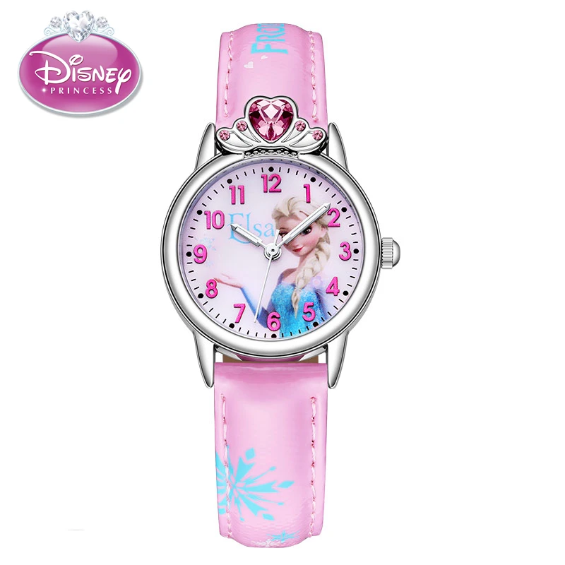 Princess Elsa Children Watches Frozen Pink Quartz Watch Girls Kids Party Gift Clock Wrist Relogio Feminino Disney Crystal Crown